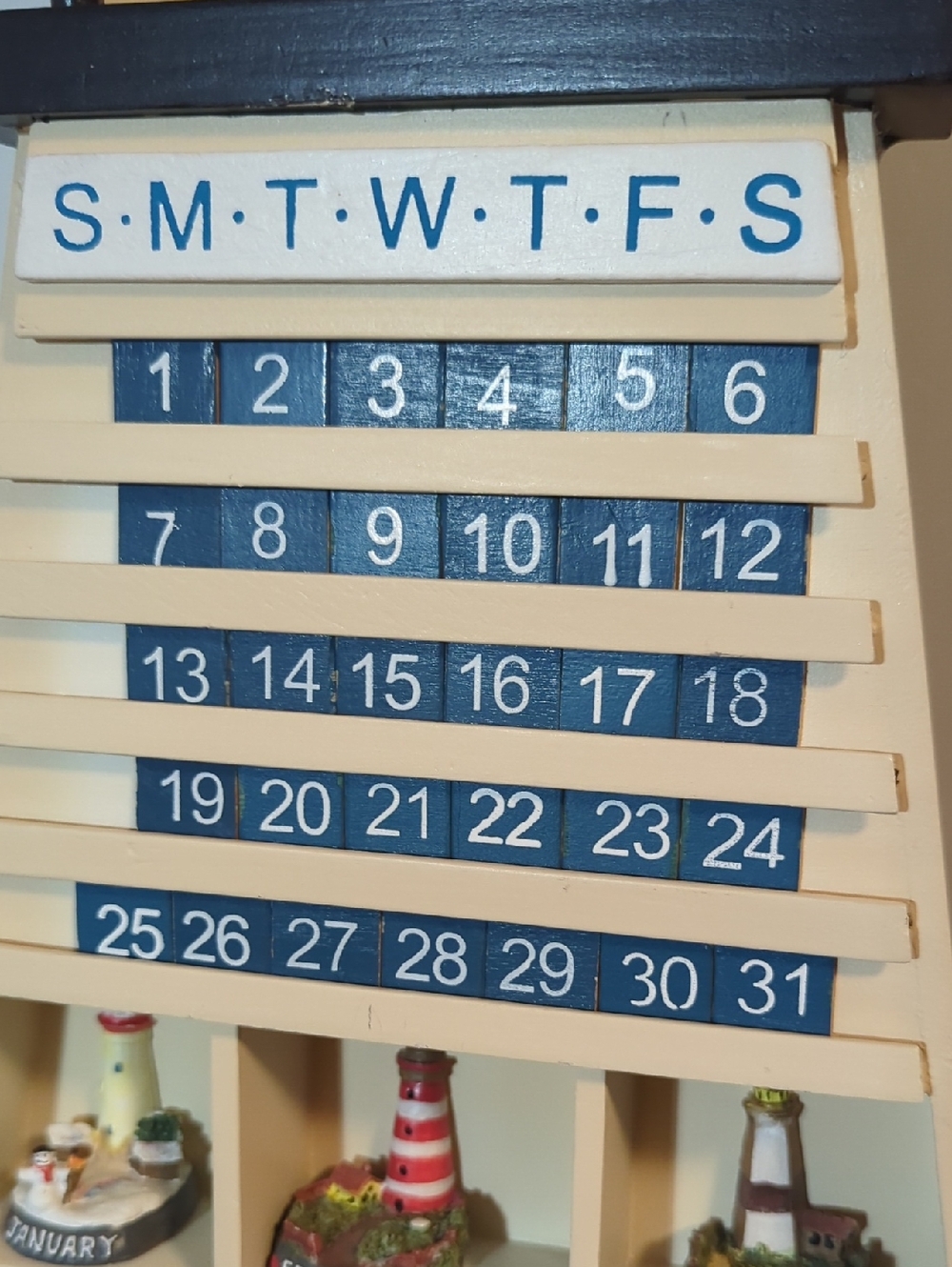 Lighthouse Perpetual Calendar With Wall Shelf With 12 Ceramic Light Houses 1-31 - Picture 4 of 15